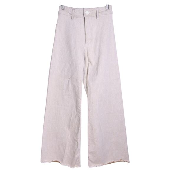 ZARA The Marine Straight Wide Leg Jean Beige High Rise Frayed Hem Women's 4 - Picture 1 of 11
